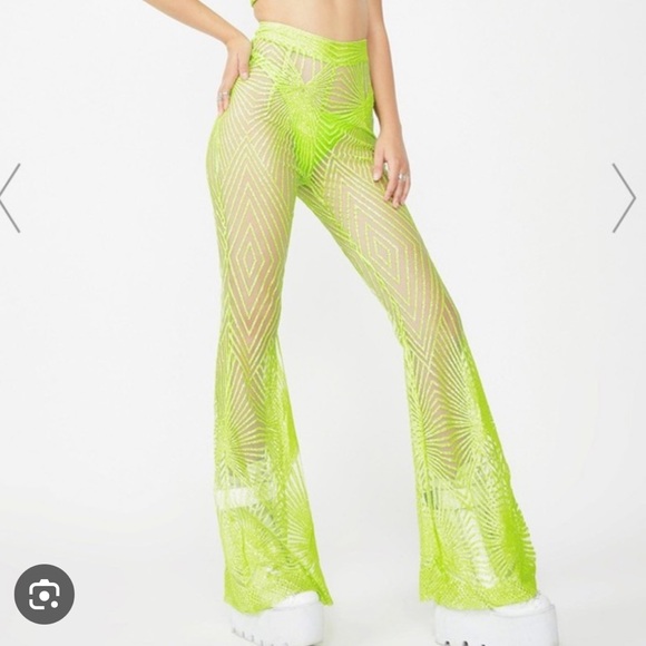 Elsie & Fred Pants - ELSIE & FRED Memphis Bell Lime Green Glitter Pants